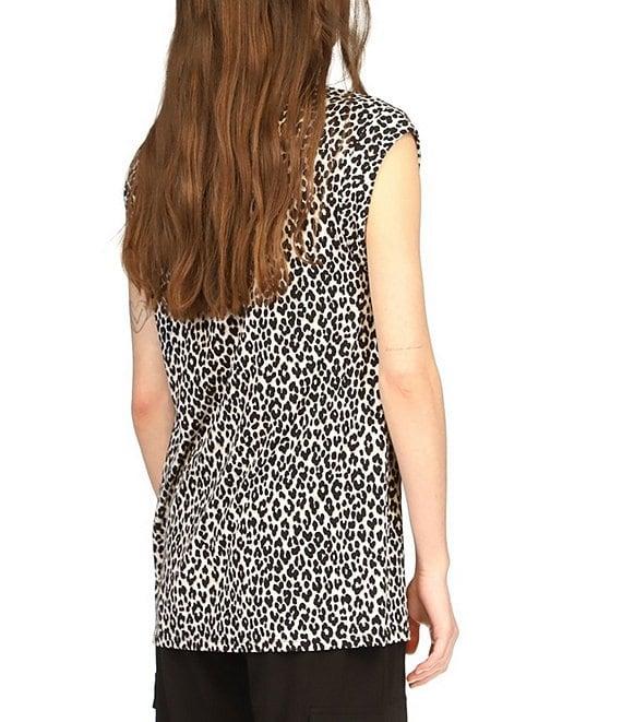 Michael Kors Cheetah Print Collared Neckline Cap Sleeve Top Product Image