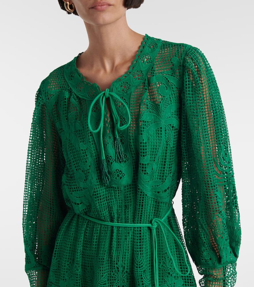 FARM RIO Tropical Flight Green Guipure Minidress Product Image