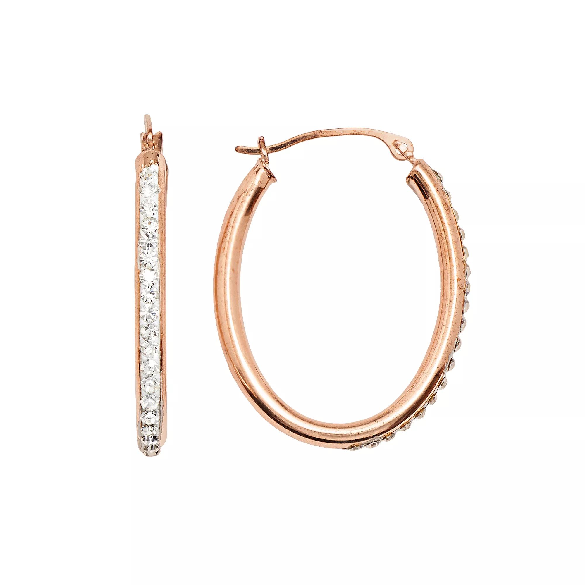 14k Gold-Bonded Sterling Silver Crystal Oval Hoop Earrings, Women's, 14kt Rose Gold Product Image