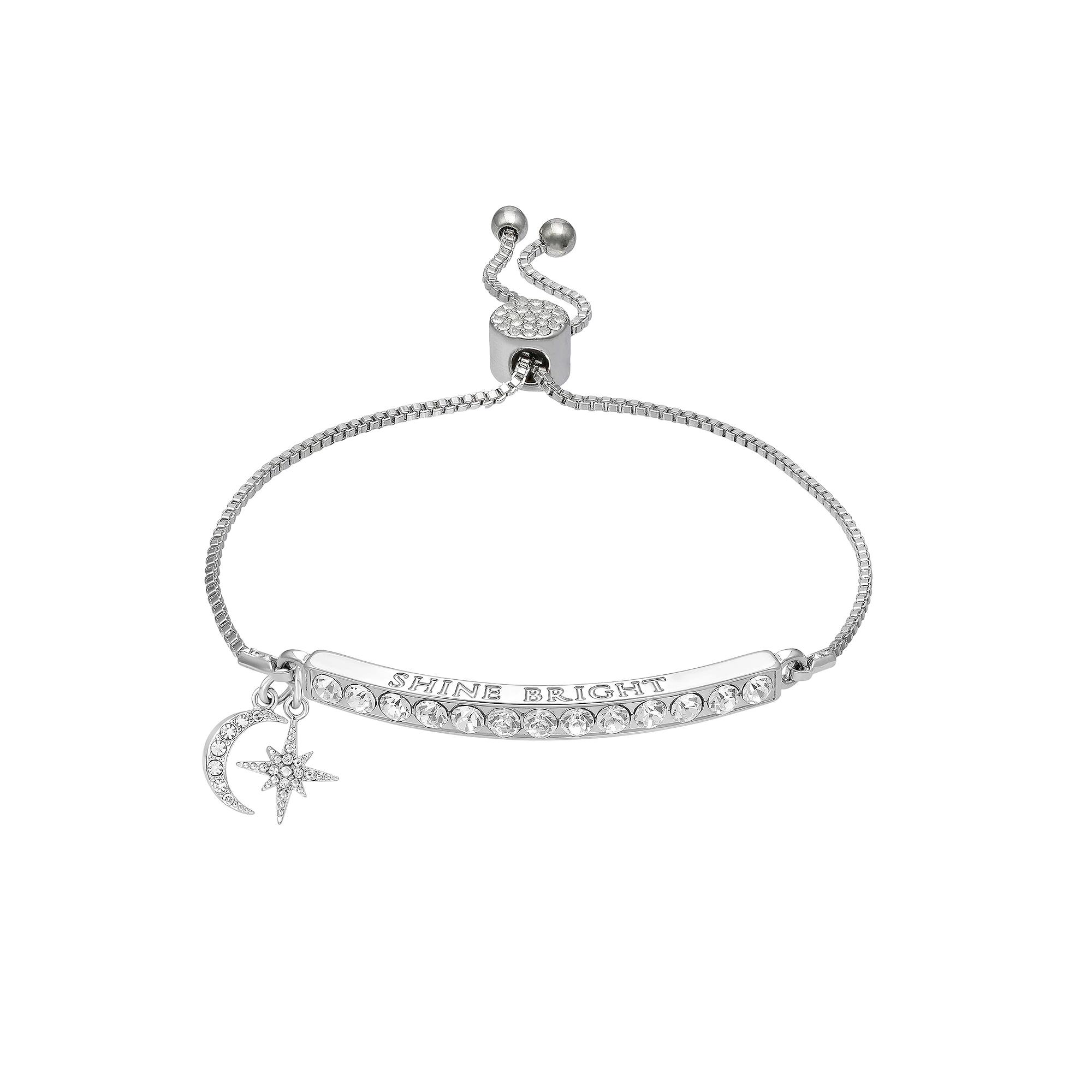 Brilliance Silver Plated "Shine Bright" Charm Bracelet, Women's, Size: 7", Silver Tone Clear Product Image