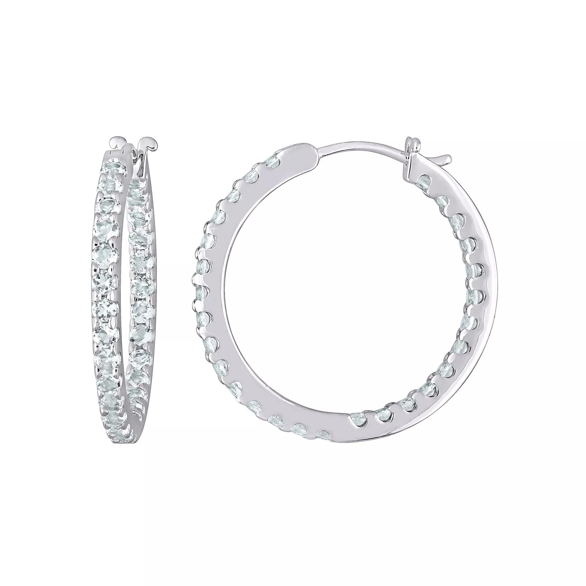 Stella Grace 10k White Gold Aquamarine Inside-Out Hoop Earrings, Women's Product Image