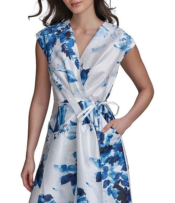 Donna Karan Wrap Front V-Neck A-Line Midi Dress Product Image