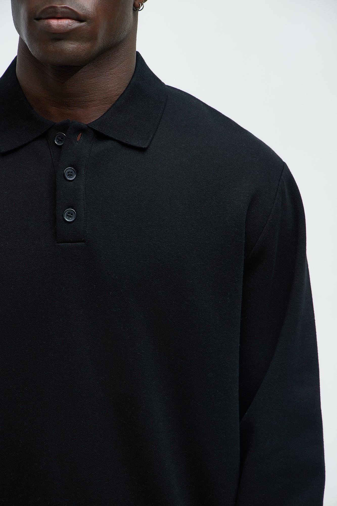 Tyson Fleece Long Sleeve Polo - Black Product Image
