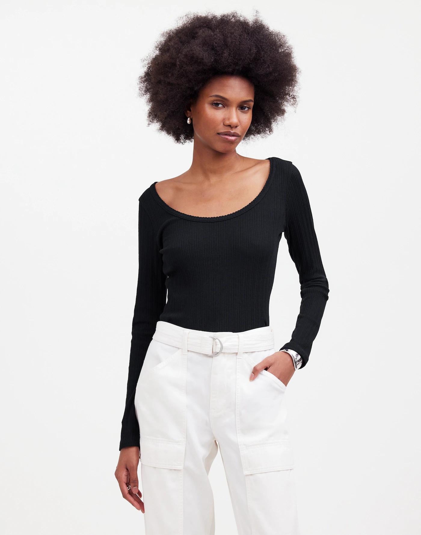 Pointelle Long-Sleeve Scoopneck Tee Product Image