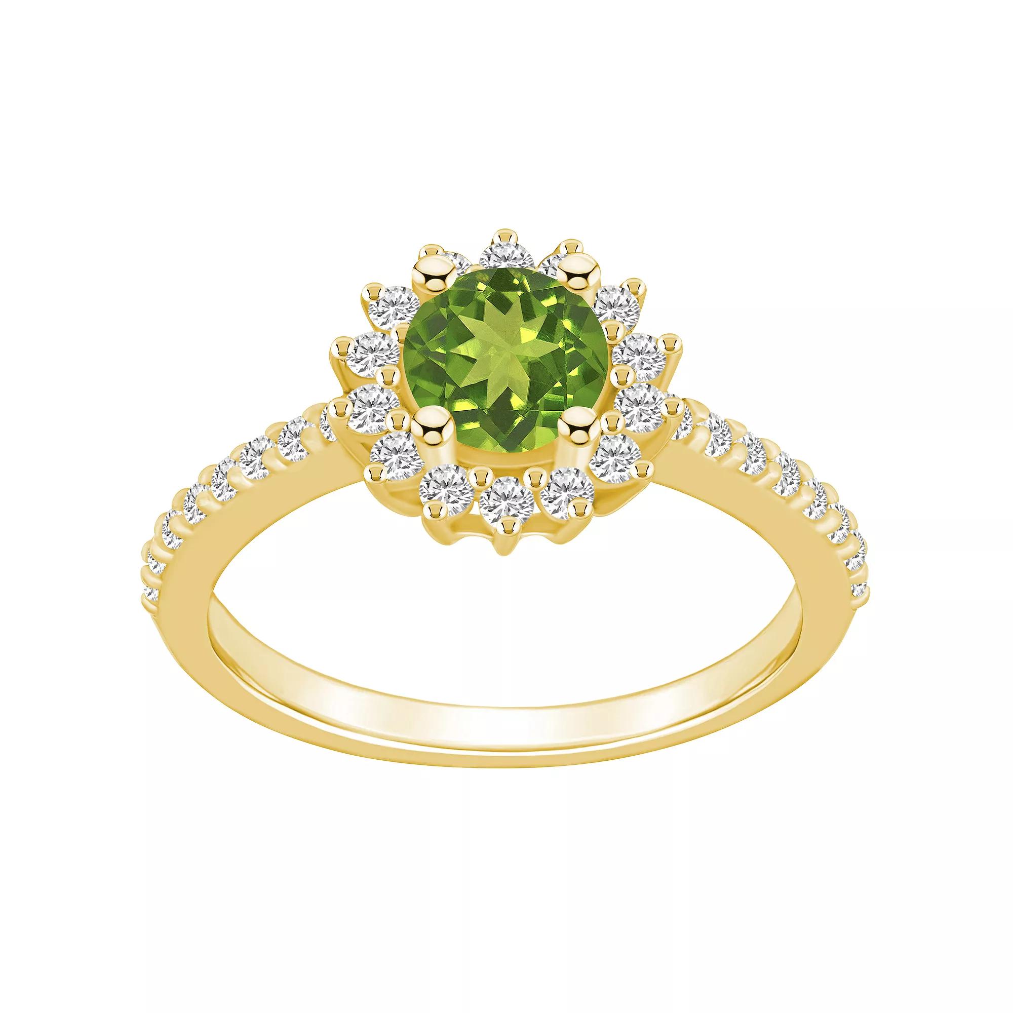 Alyson Layne 14k Gold Peridot & 1/2 Carat T.W. Diamond Halo Ring, Women's, Size: 5, Green Product Image