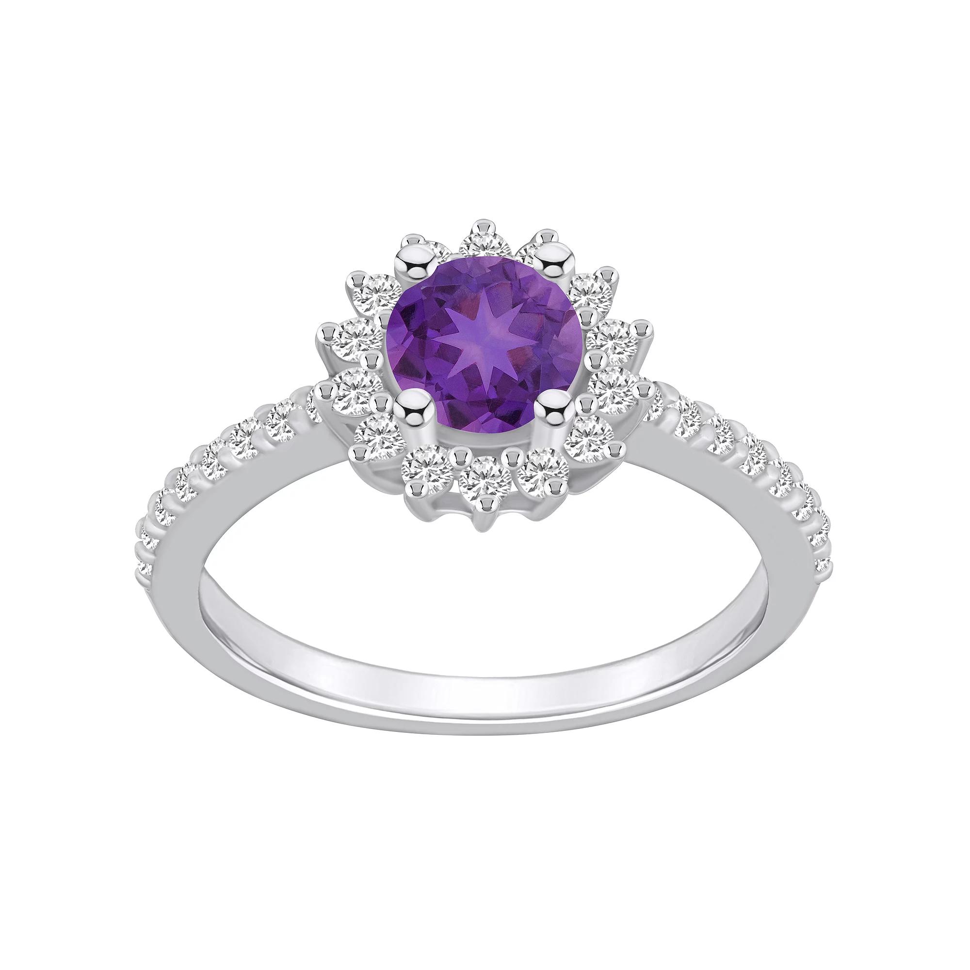 Alyson Layne 14k White Gold Amethyst & 1/2 Carat T.W. Diamond Halo Ring, Women's, Size: 9, Purple Product Image