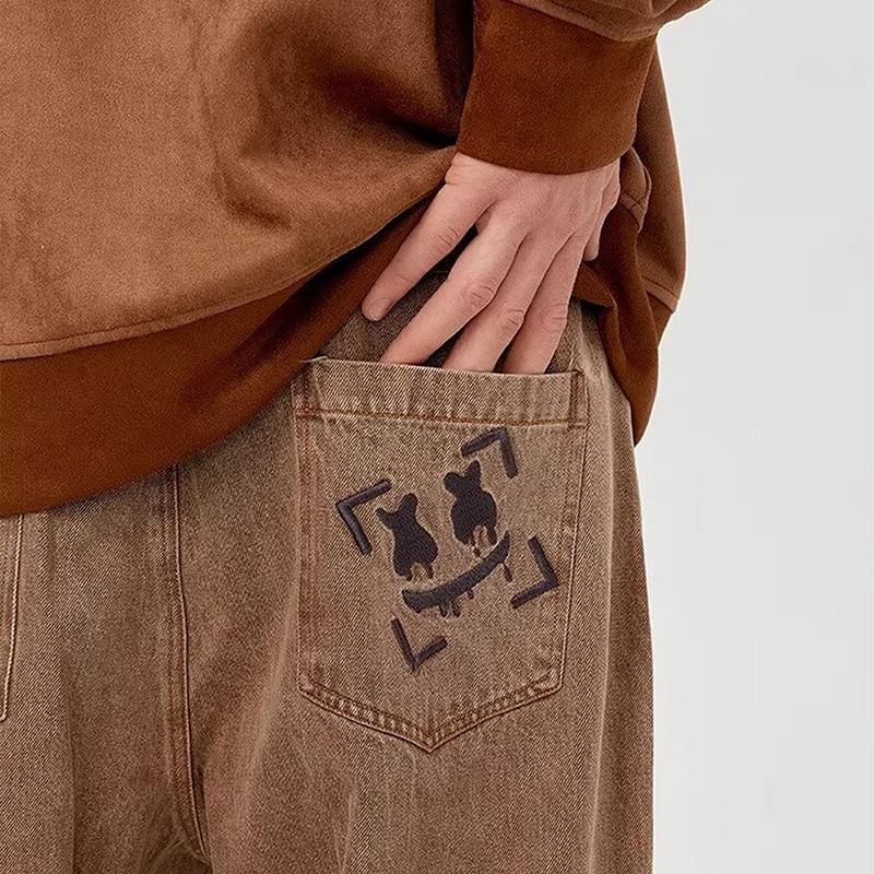 Sopula Baggy Jeans Vintage Cross-strap Denim Pants Product Image