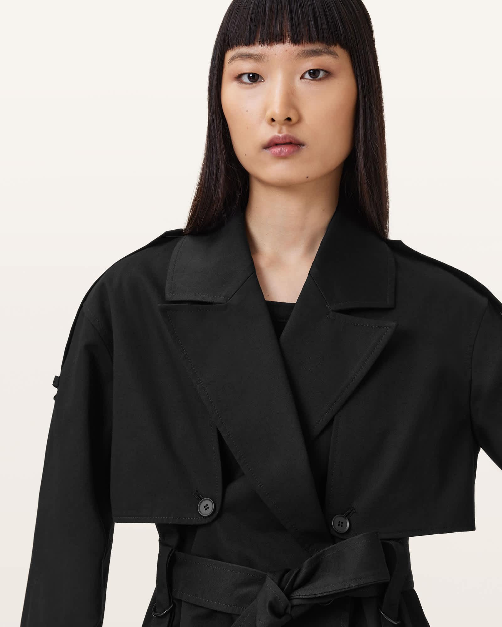 Cadence Relaxed Fit Trench Coat Black | ALLSAINTS US Product Image
