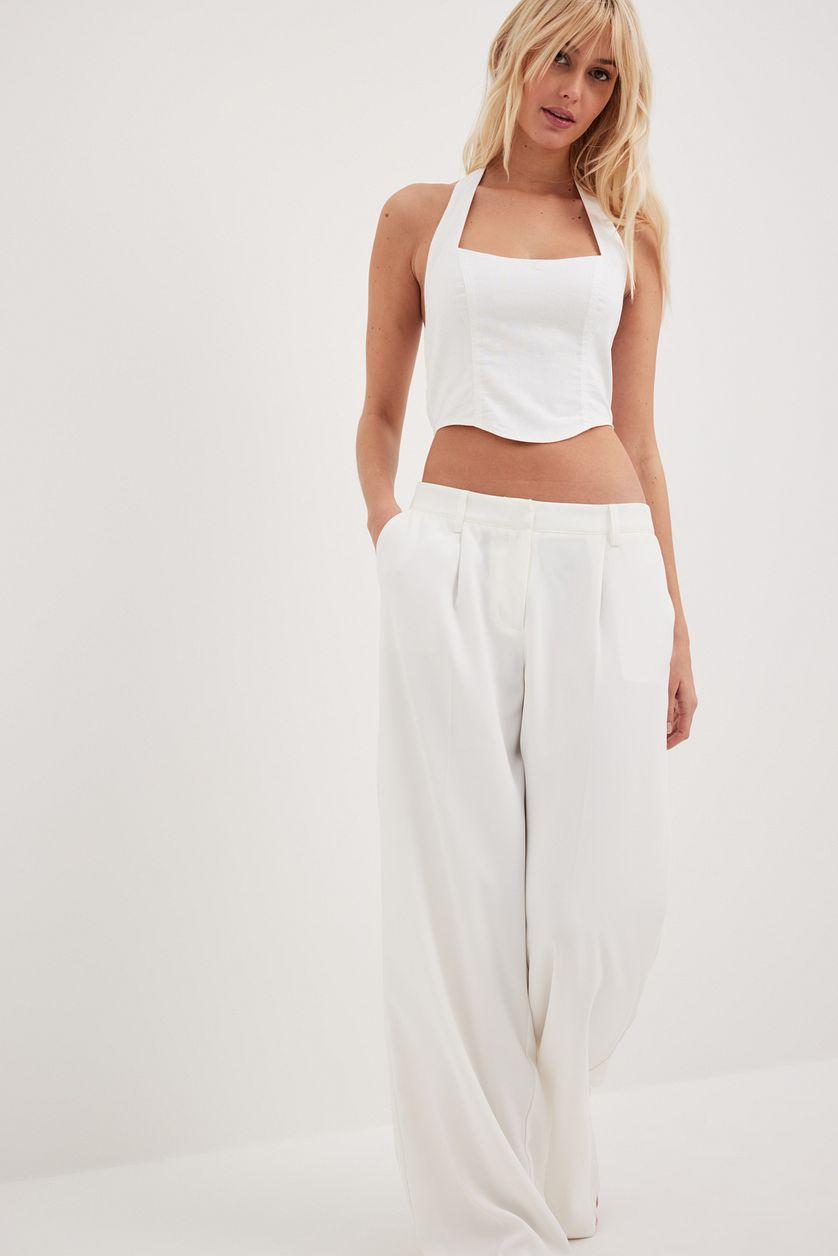 Halterneck Linen Top Black Product Image