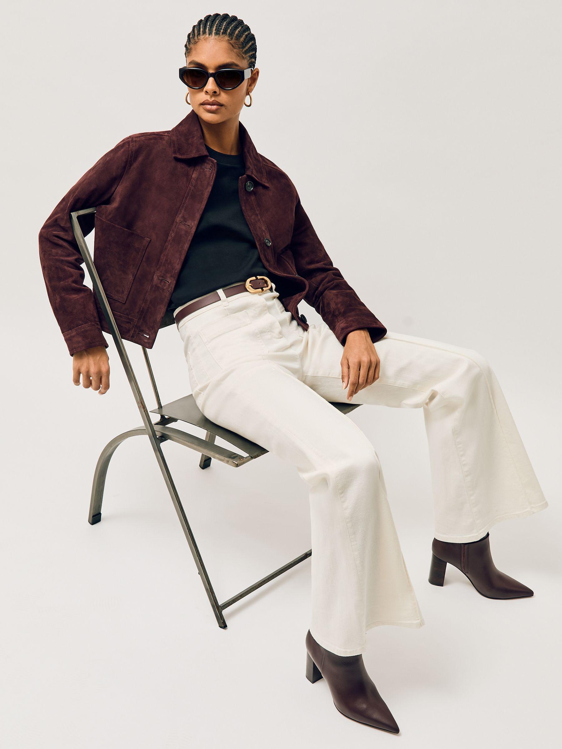 Leather Block-Heel Knee-High Boots in Burgundy Product Image