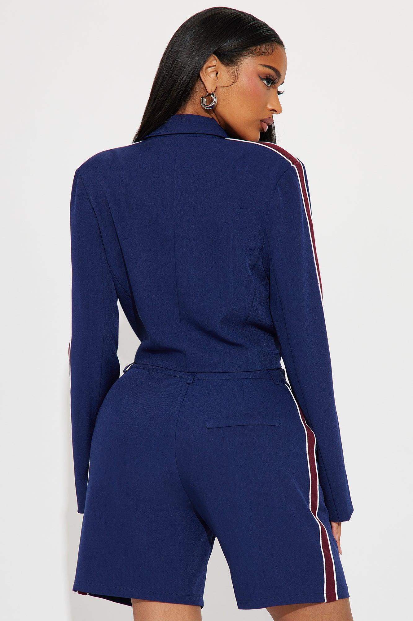 Kelly Cropped Blazer and Short Set - Navy/combo Product Image