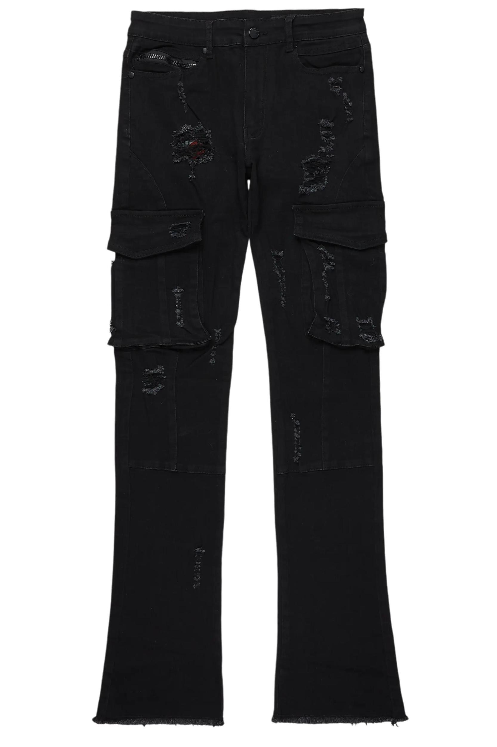 Adalee Black Cargo Stacked Flare Jean Male Product Image