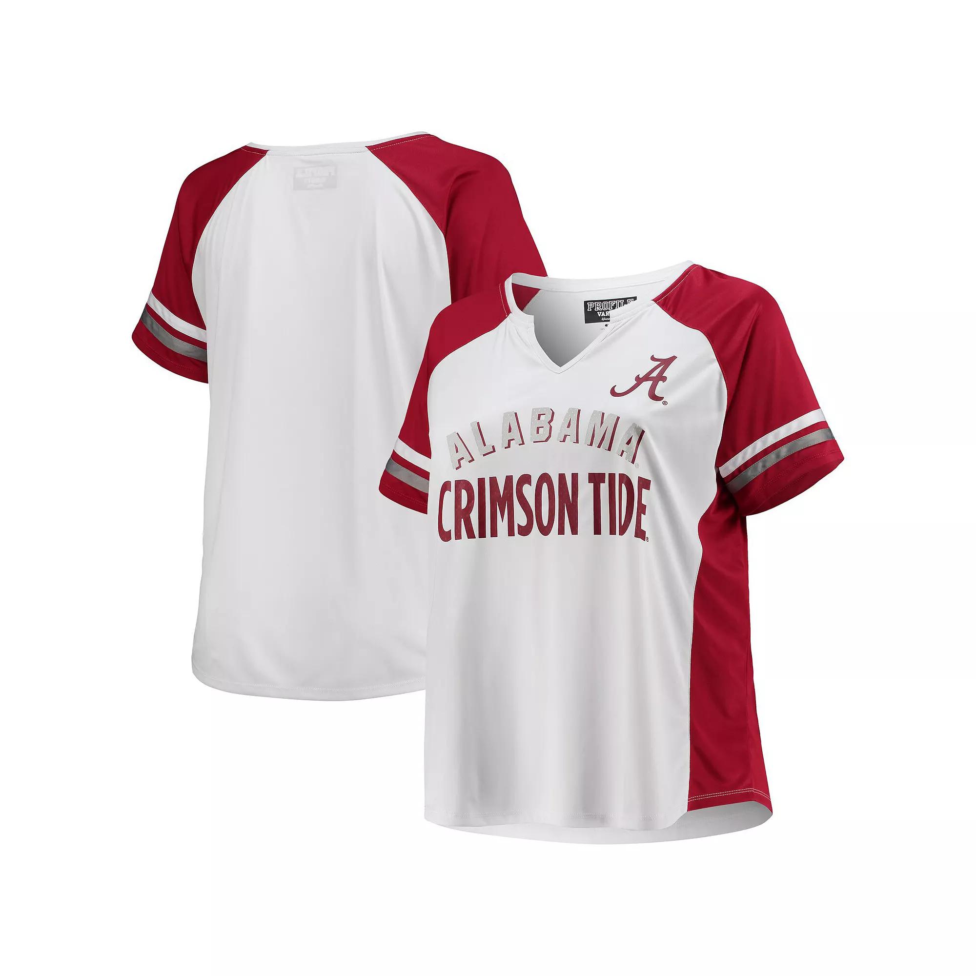 Womens Alabama Crimson Tide Plus Size Stripe Raglan Notch Neck T-Shirt Product Image