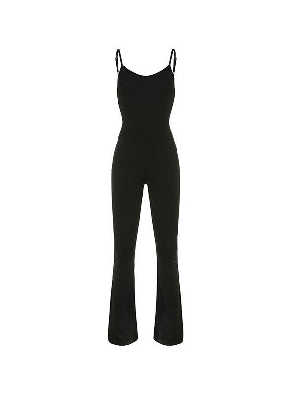 Backless Flare Leg Black Jumpsuit Product Image