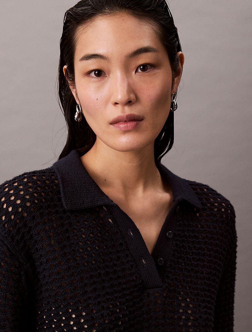 Open Stitch Polo Sweater Product Image