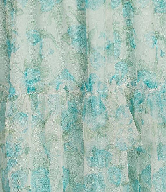 Blu Pepper Mesh Floral Print Sleeveless Tie Shoulder Tiered Midi Dress Product Image