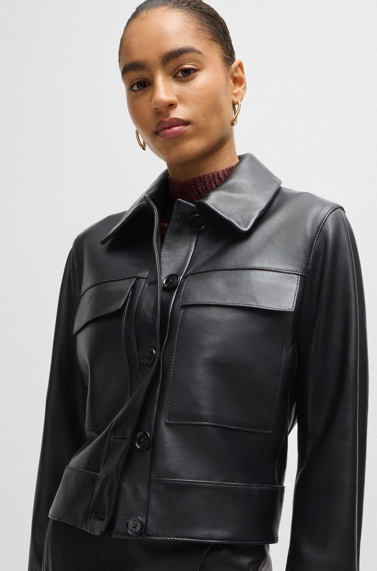 Leather jacket with contrast cuffs and buttoned closure Product Image