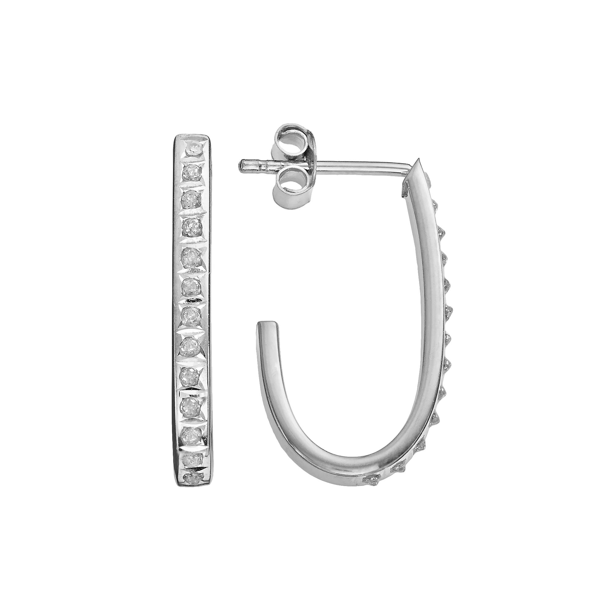 Diamond Mystique Platinum Over Silver Diamond Accent J-Hoop Earrings, Women's, White Product Image