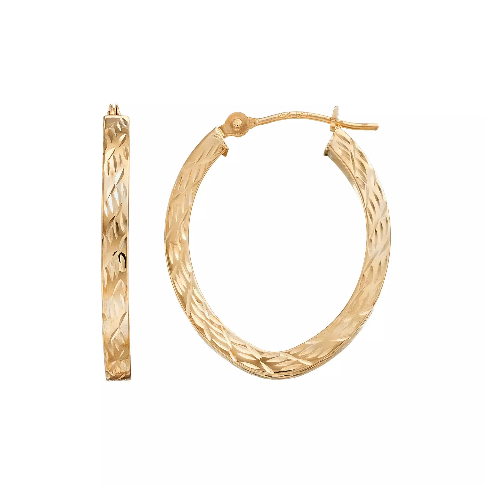 Forever 14K Textured Oval Hoop Earrings, Women's, 14k Gold Product Image