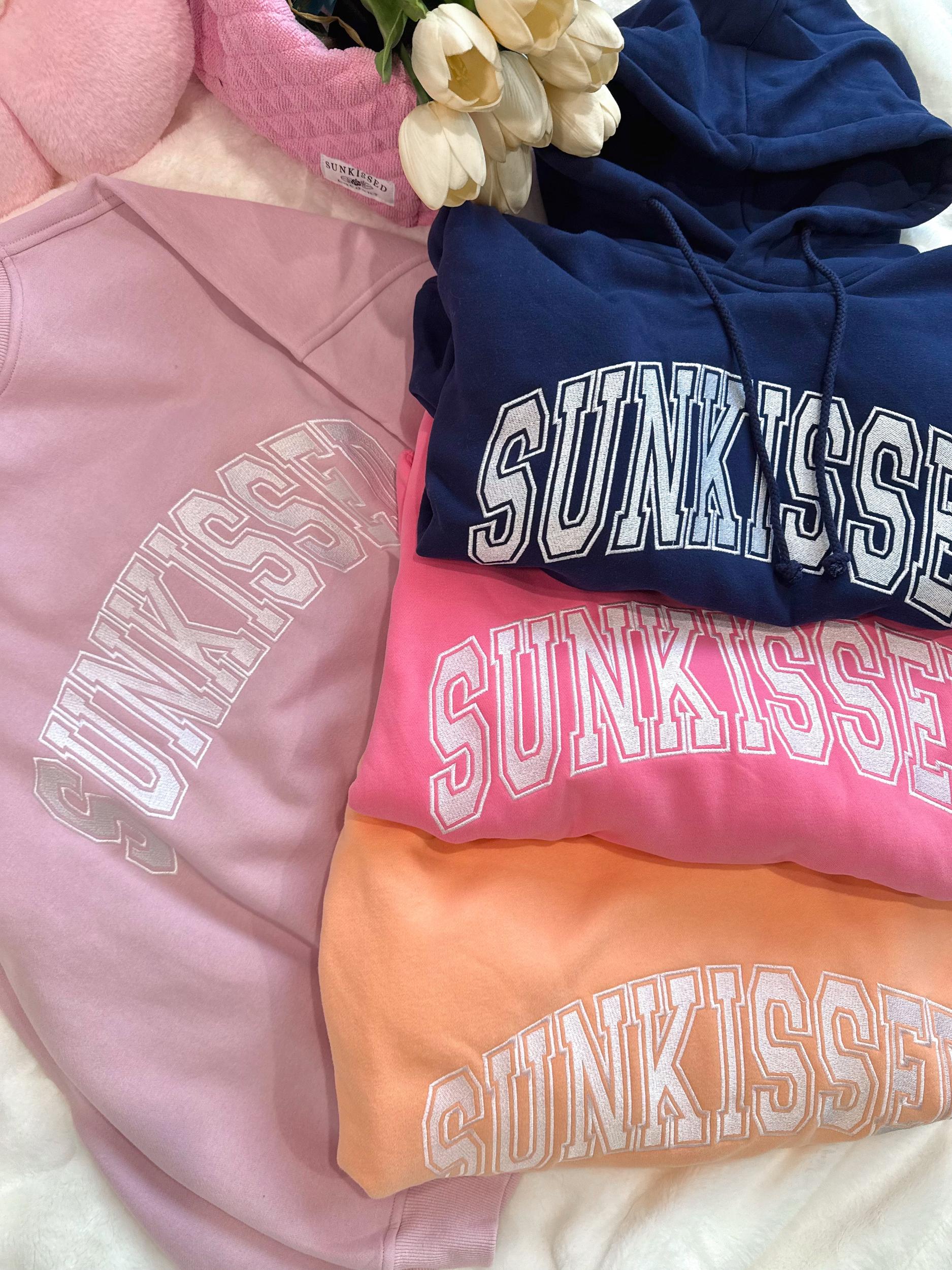 Hibiscus Pink Sunkissed Varsity Embroider Hoodie Product Image