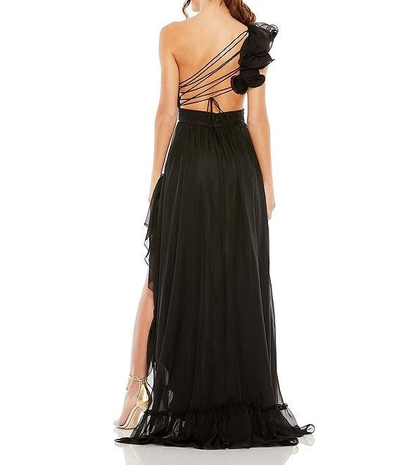 Mac Duggal One Shoulder Ruffle Sleeveless Cut Out Asymmetrical Hem High-Low Gown Product Image