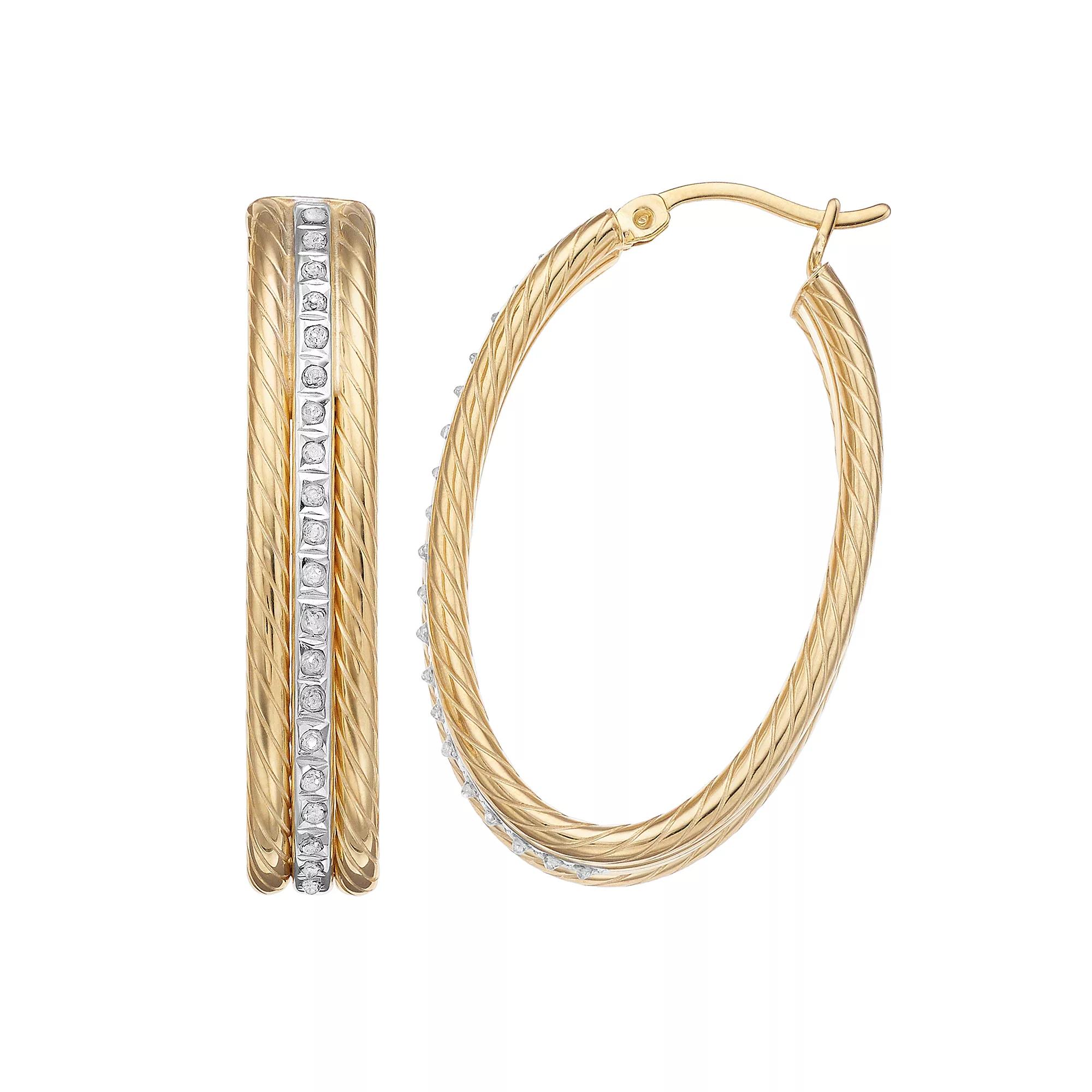 Diamond Mystique Sterling Silver Diamond Accent Oval Rope Hoop Earrings, Women's, 18k Gold Over Silver Product Image