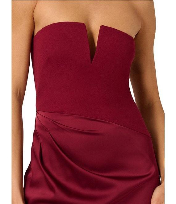 Adrianna by Adrianna Papell Crepe Knit Strapless Pleated Satin Asymmetrical Sheath Dress Product Image