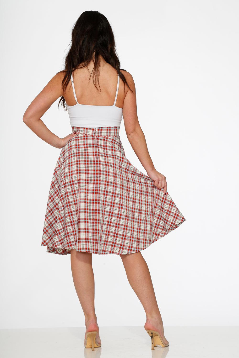 Red Plaid Swing Skirt Product Image