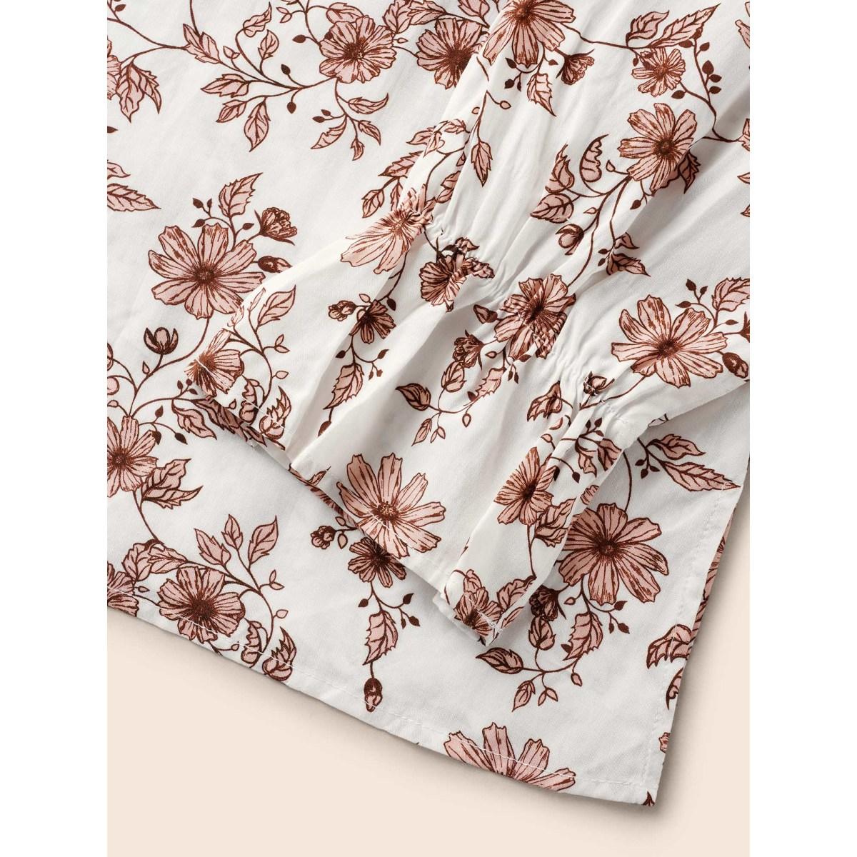 Plus Size Multicolor Floral Tie Knot Ruffle Trim Blouse Women Elegant Long Sleeve V-neck Everyday Blouses BloomChic 22-24/3X Product Image