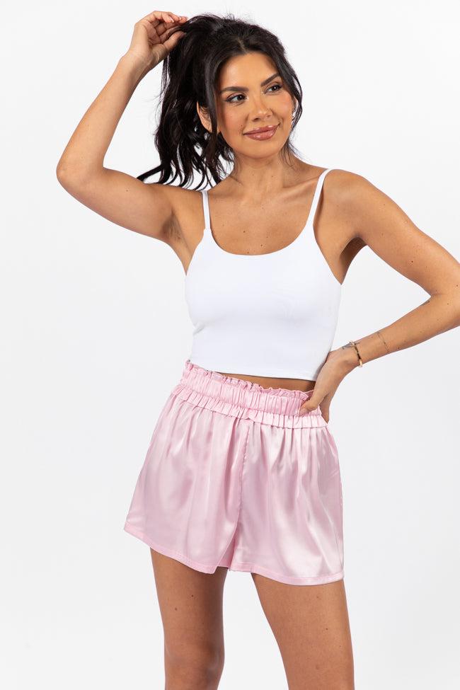 Early Riser Pale Pink Satin Pajama Shorts FINAL SALE Product Image
