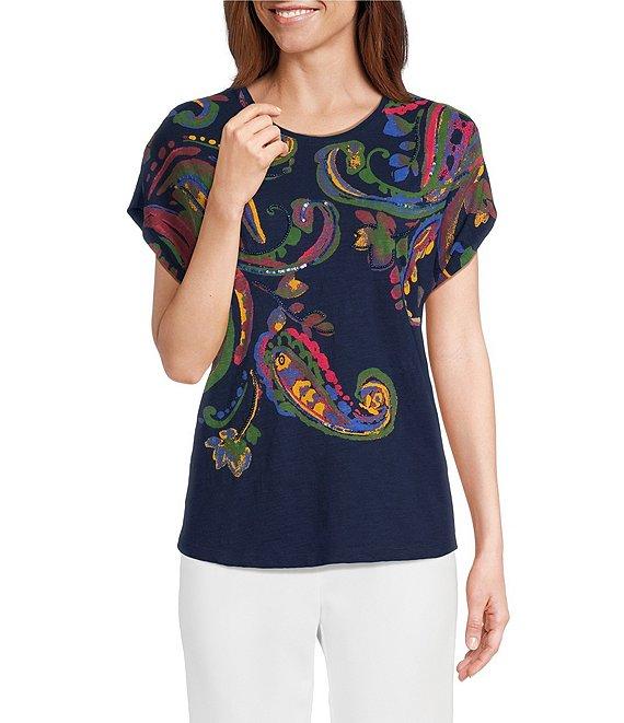 Investments Multi Paisley Short Sleeve Novelty Crew Neck Top Product Image