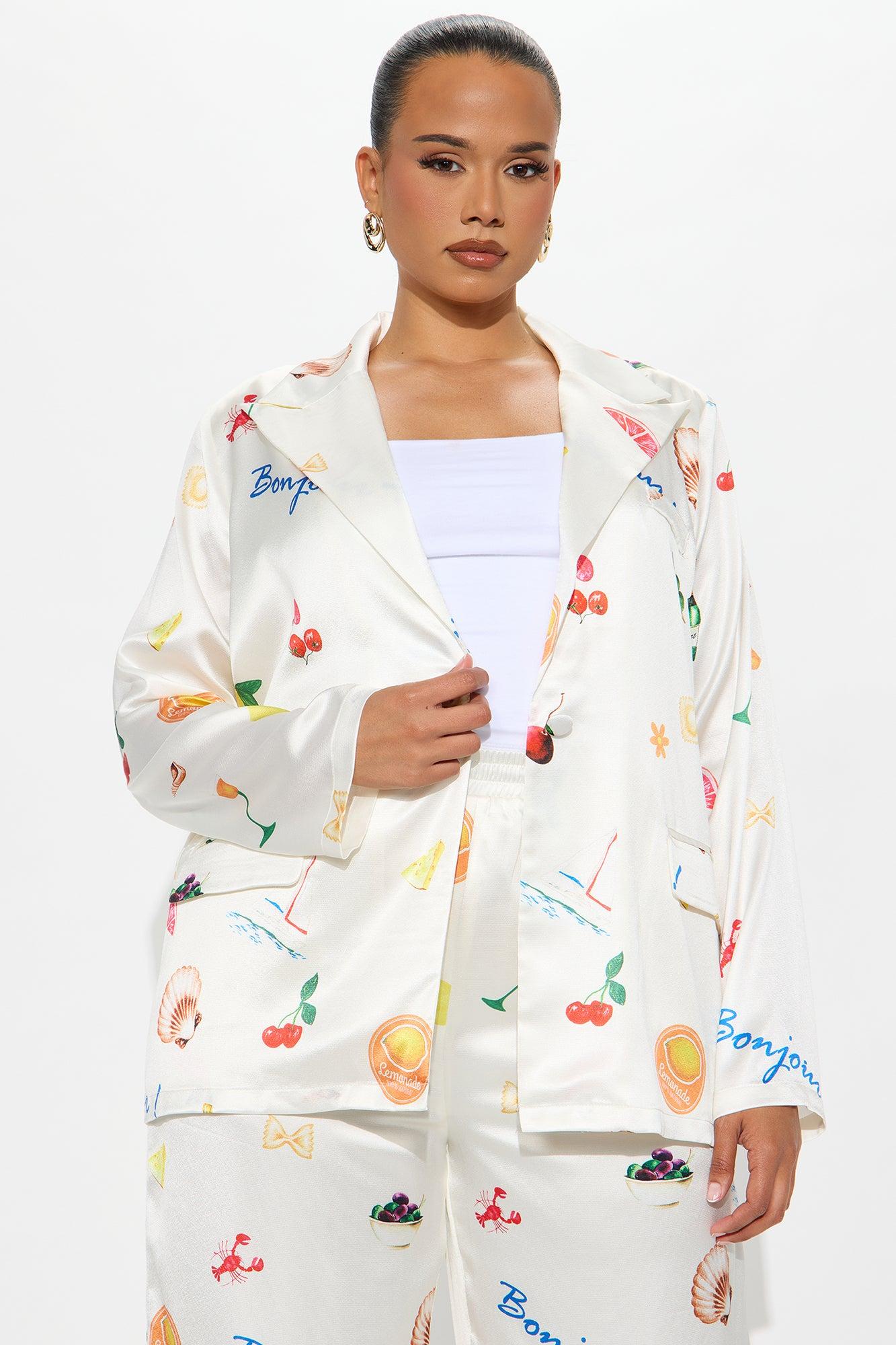 Coastal Getaway Satin Blazer - Cream Product Image