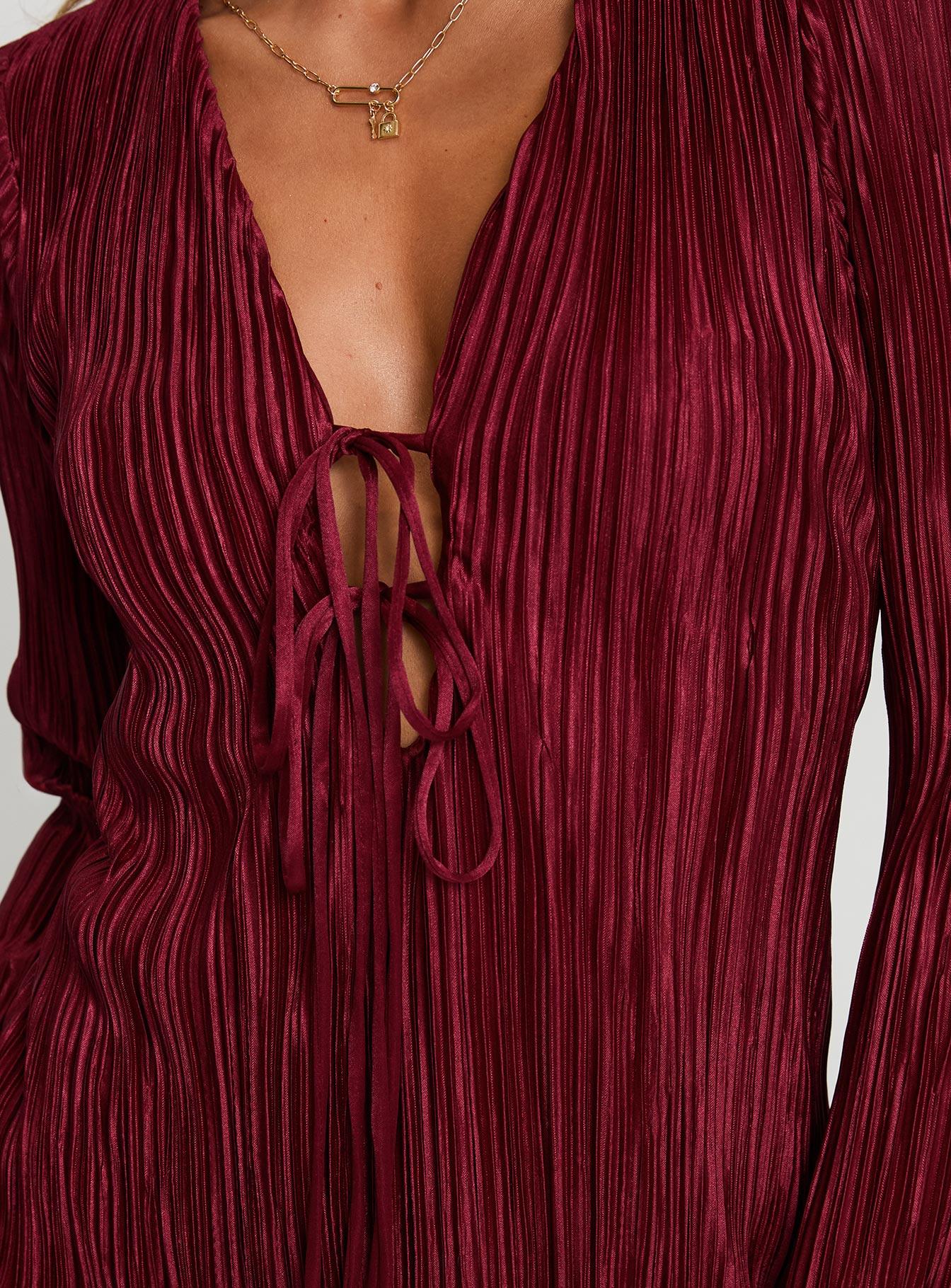 Malop Long Sleeve Mini Dress Burgundy Product Image