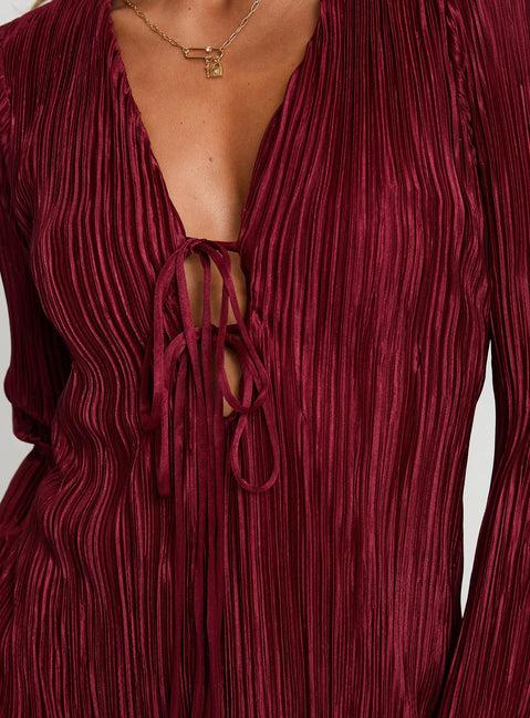 Malop Long Sleeve Mini Dress Burgundy Product Image
