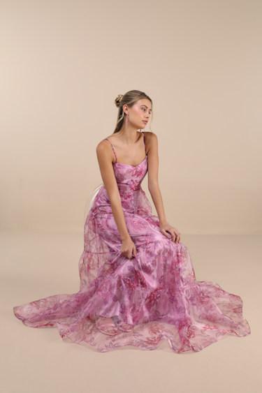 Exclusive Glamour Pink Floral Organza Tiered Maxi Dress Product Image