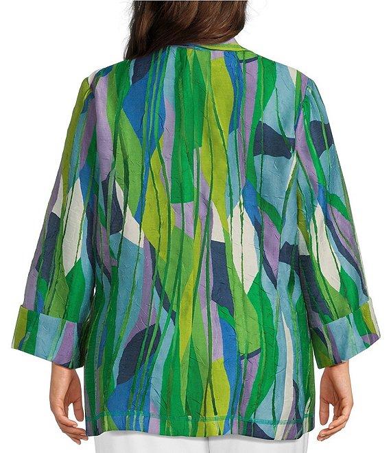IC Collection Plus Size Abstract Print Woven Waterfall Collar Bracelet Sleeve Jacket Product Image