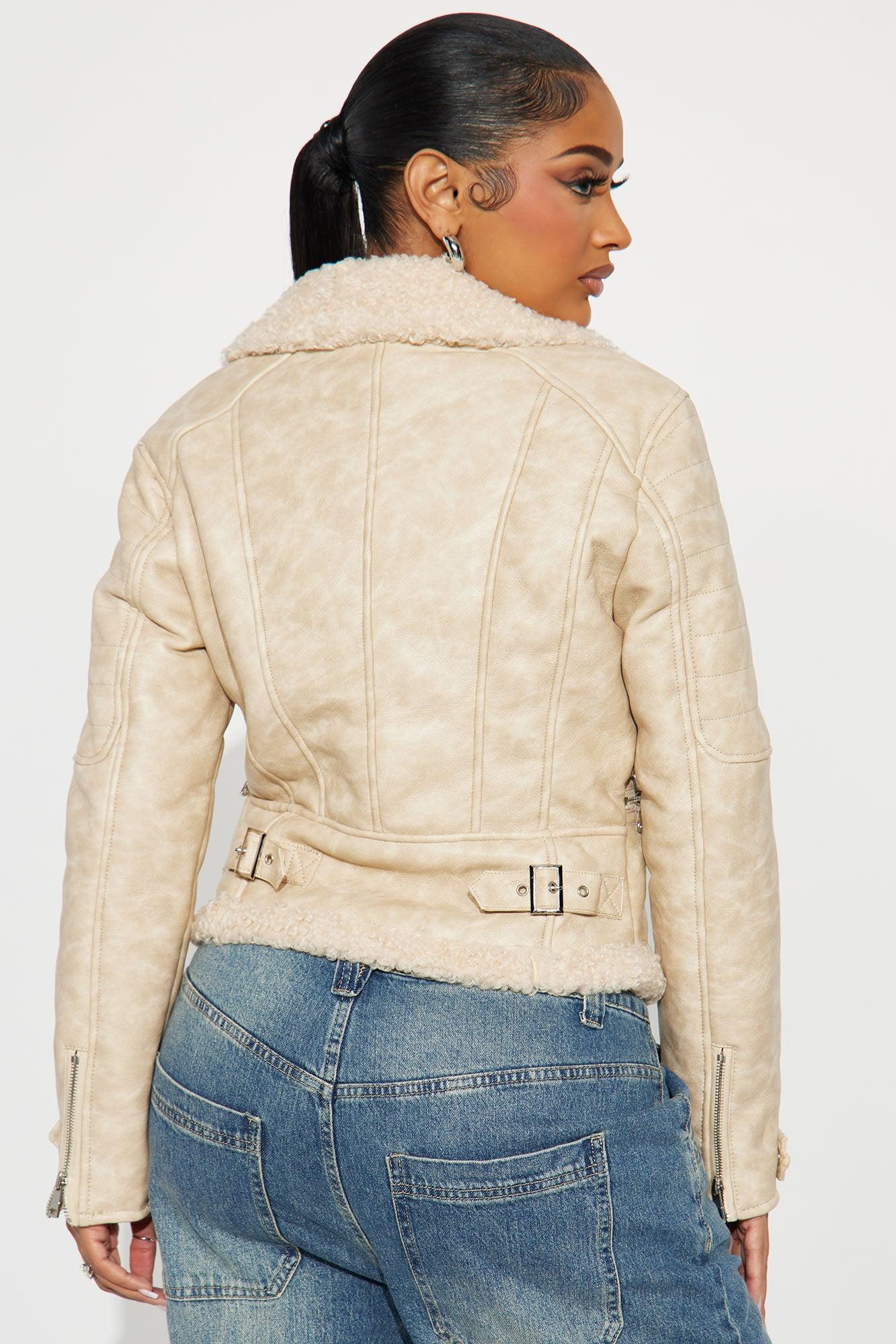 Callie Faux Leather Moto Jacket - Cream Female Product Image