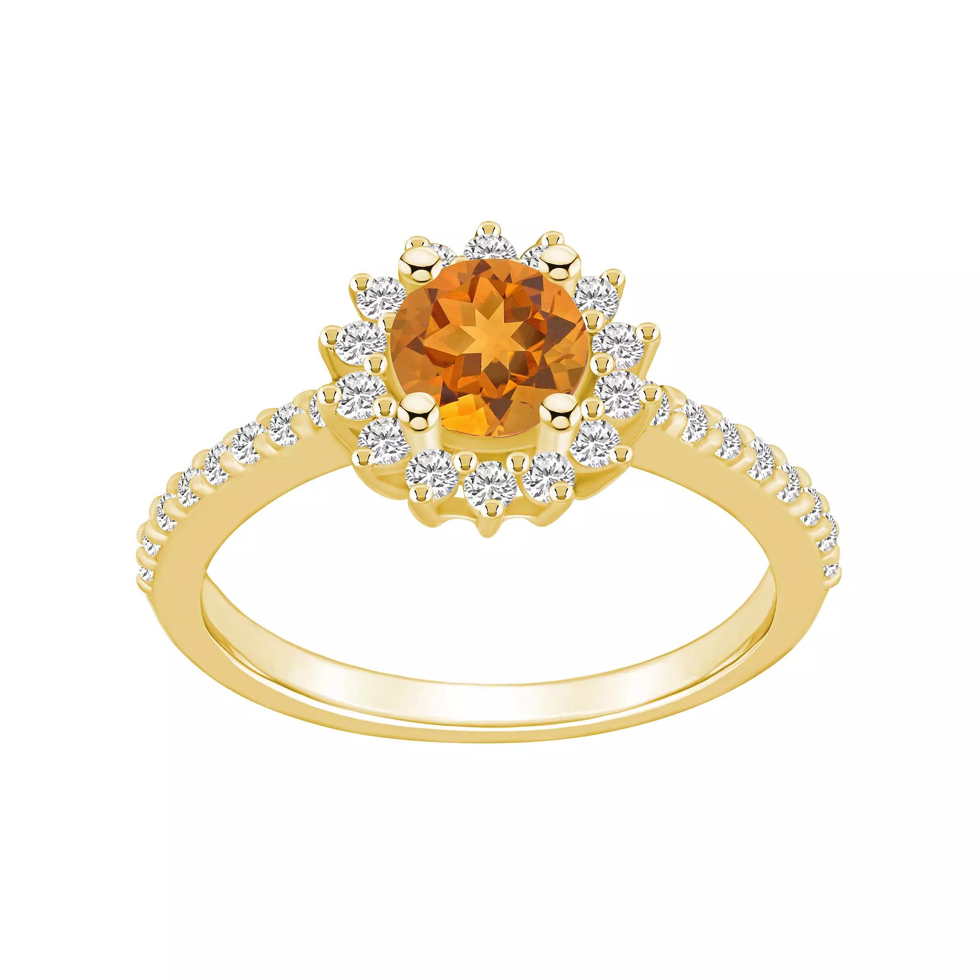 Alyson Layne 14k Gold Citine & 1/2 Carat T.W. Diamond Halo Ring, Women's, Size: 10, Orange Product Image