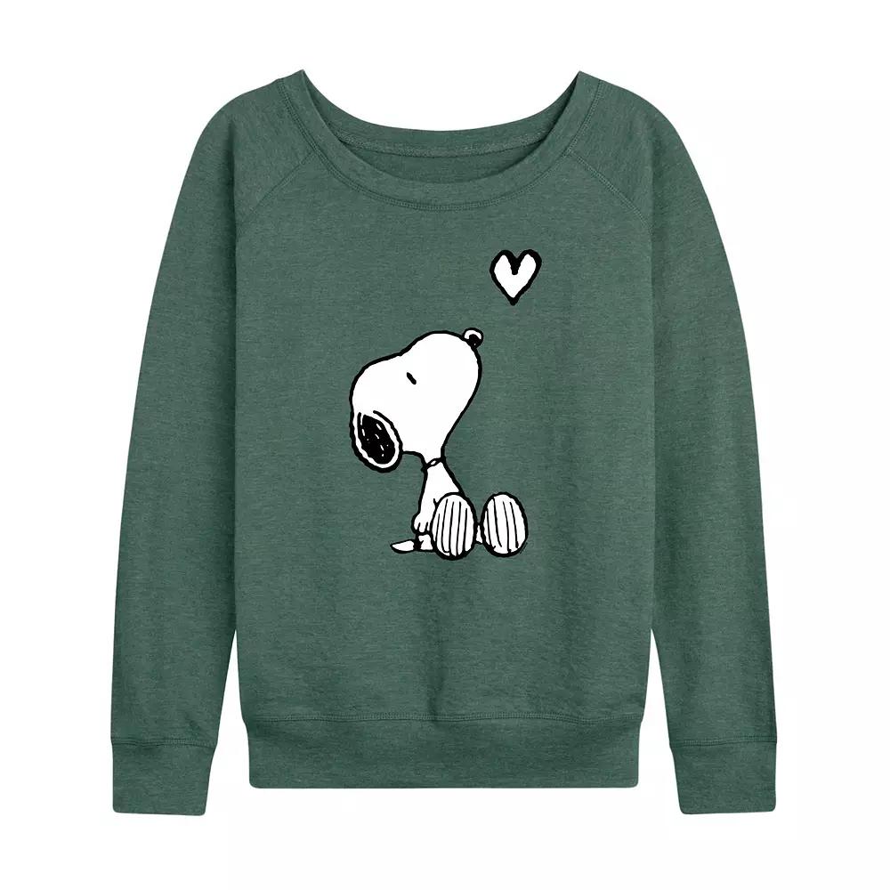 Women's Peanuts Valentine's Snoopy Heart French Terry Long Sleeve Tee,  Product Image