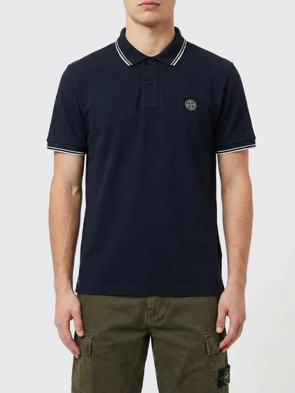 STONE ISLAND Mens Black Brand-patch Regular-fit Stretch-cotton Polo Shirt Xl Product Image