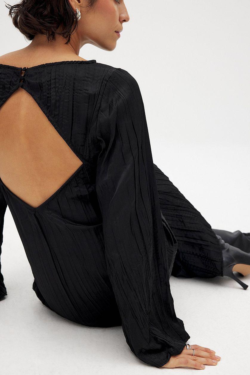 Crinkled Long Sleeve Open Back Maxi Dress Product Image