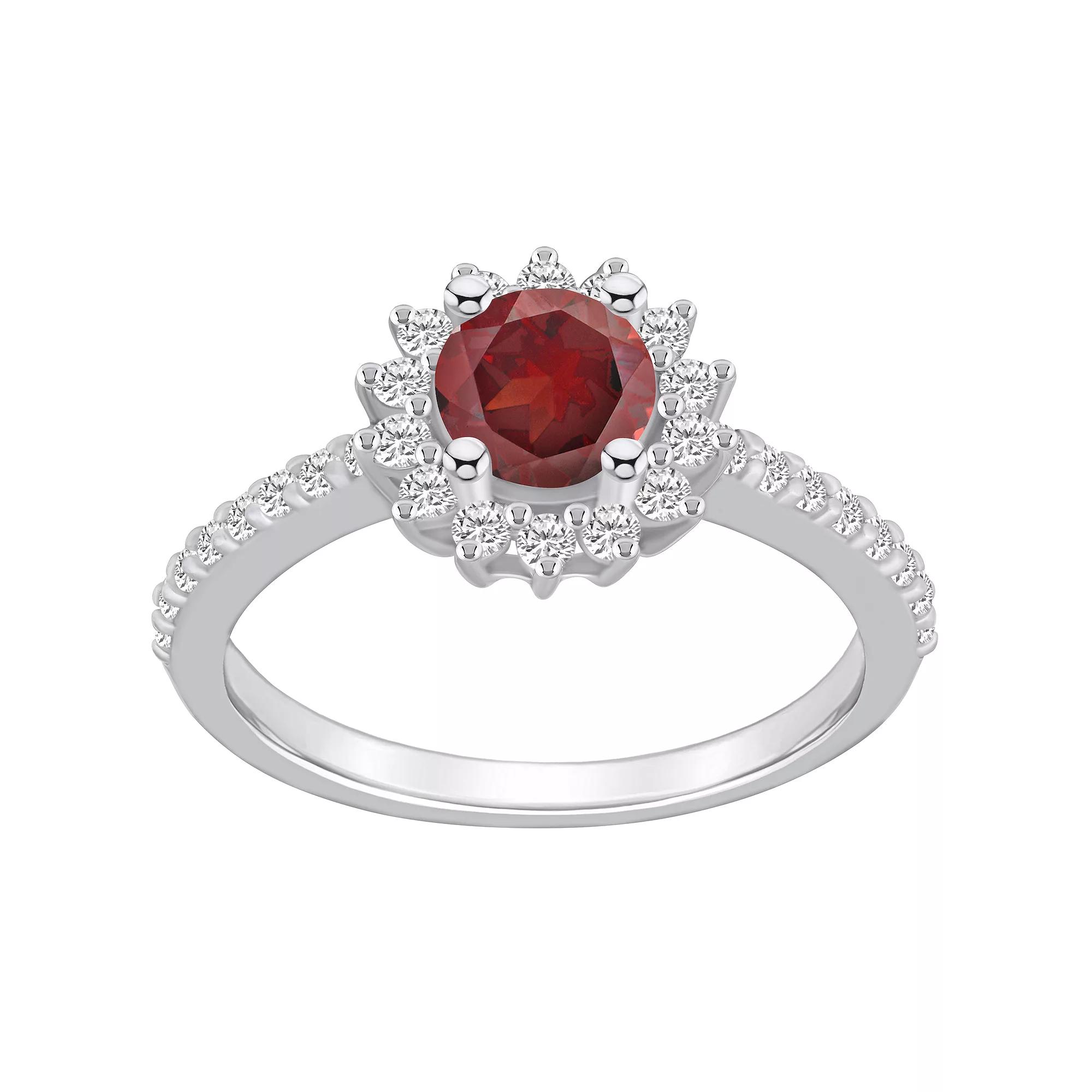 Alyson Layne 14k Gold Garnet & 1/2 Carat T.W. Diamond Halo Ring, Women's, Size: 6, Red Product Image