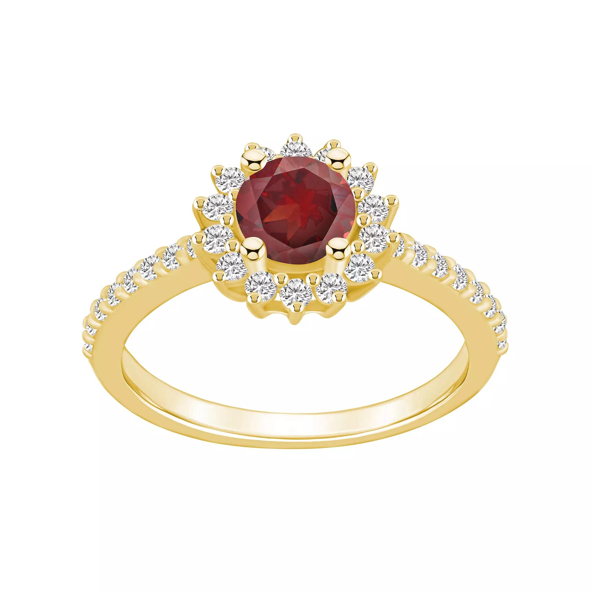 Alyson Layne 14k Gold Garnet & 1/2 Carat T.W. Diamond Halo Ring, Women's, Size: 6, Red Product Image