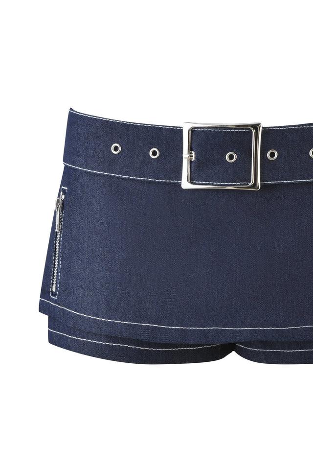 MARRION DENIM SKORT - BLUE : DARK BLUE DENIM Product Image