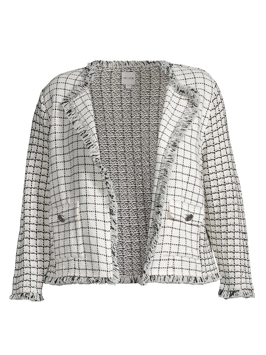 Womens Grid Fringe Mix Knit Jacket Product Image