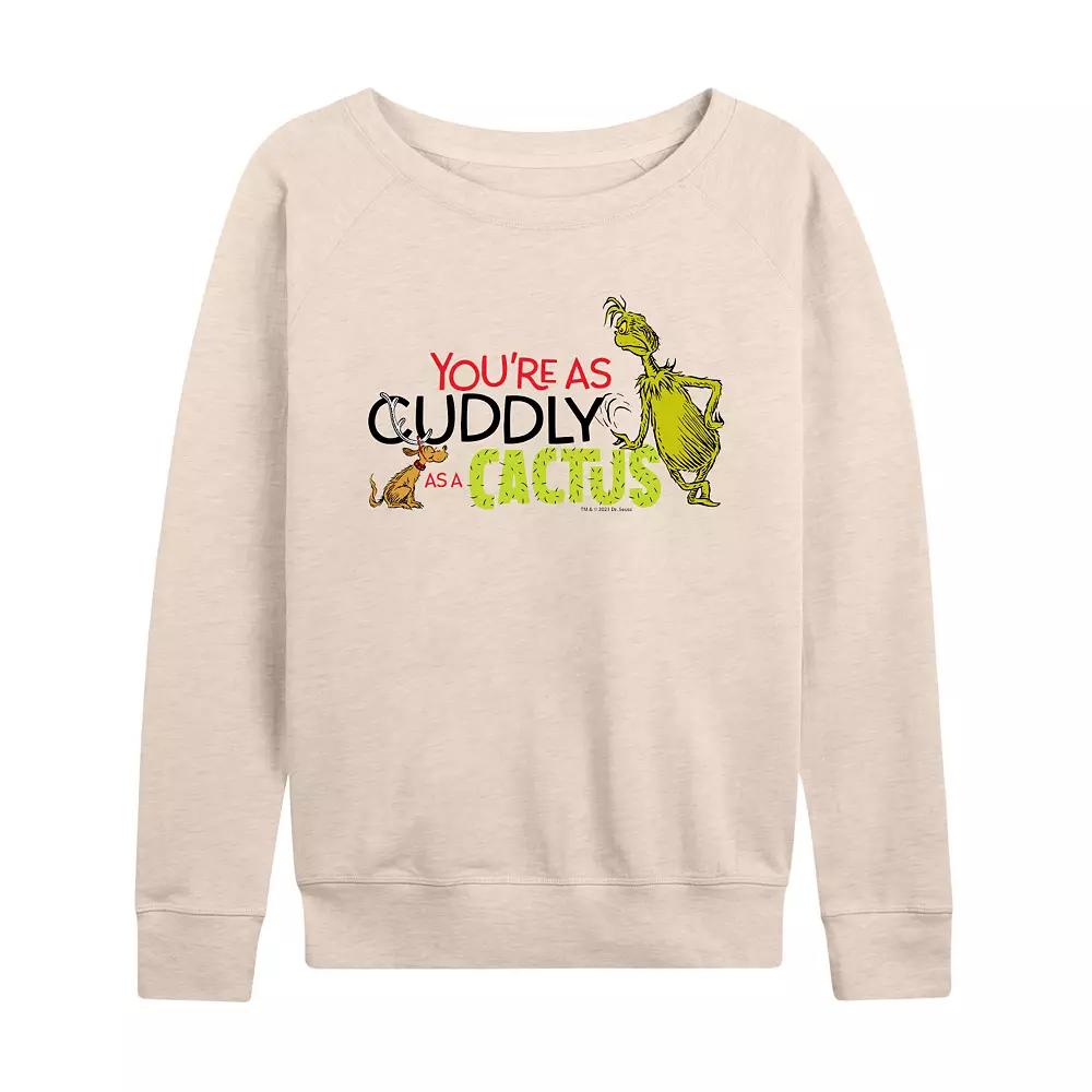 Women's Dr. Seuss The Grinch Cuddly As A Cactus French Terry Long Sleeve Tee, Girl's,  Product Image