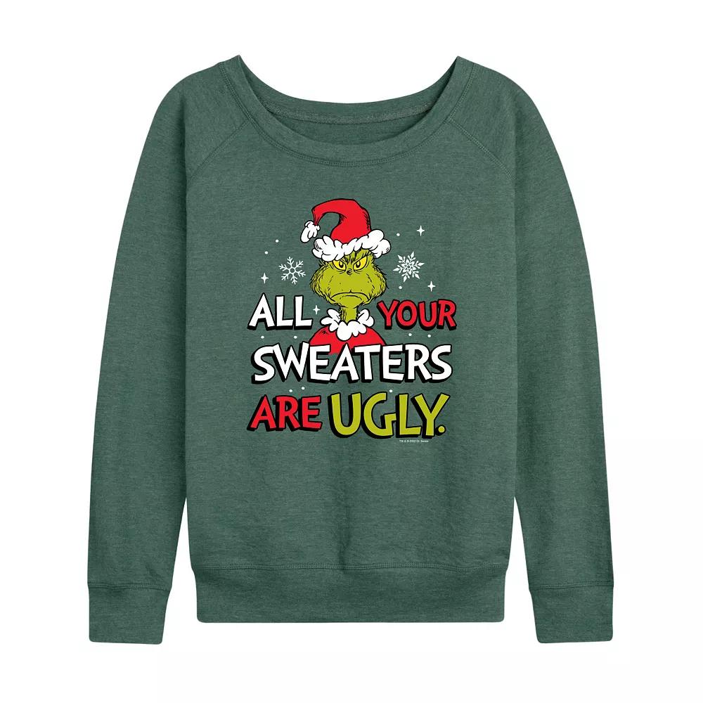 Women's Dr. Seuss Grinch Sweaters Are Ugly French Terry Long Sleeve Tee,  Product Image