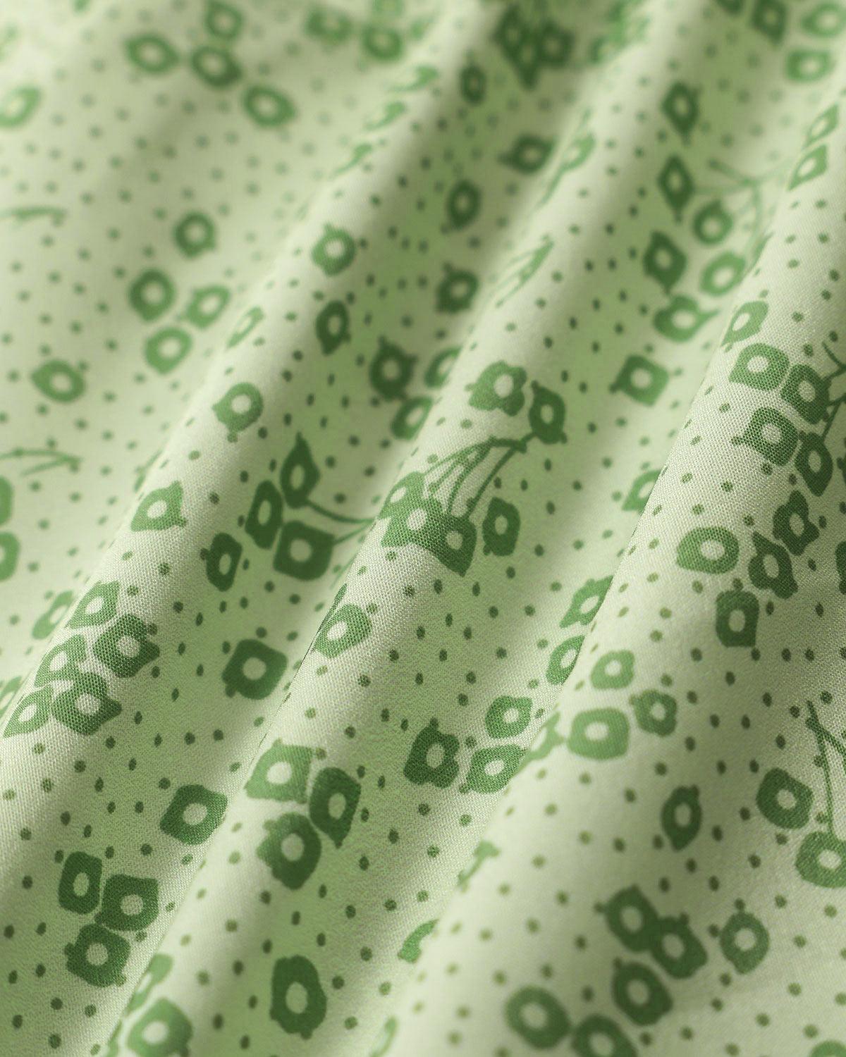 Green Floral Square Neck Puffed Sleeve Midi Dress Product Image