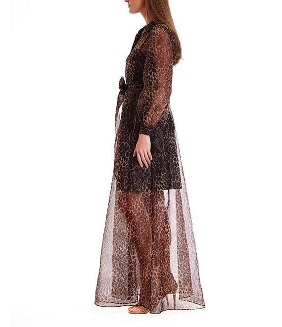 Julia Jordan Chiffon Long Sleeve Animal Print Belted Shirt Dress Product Image