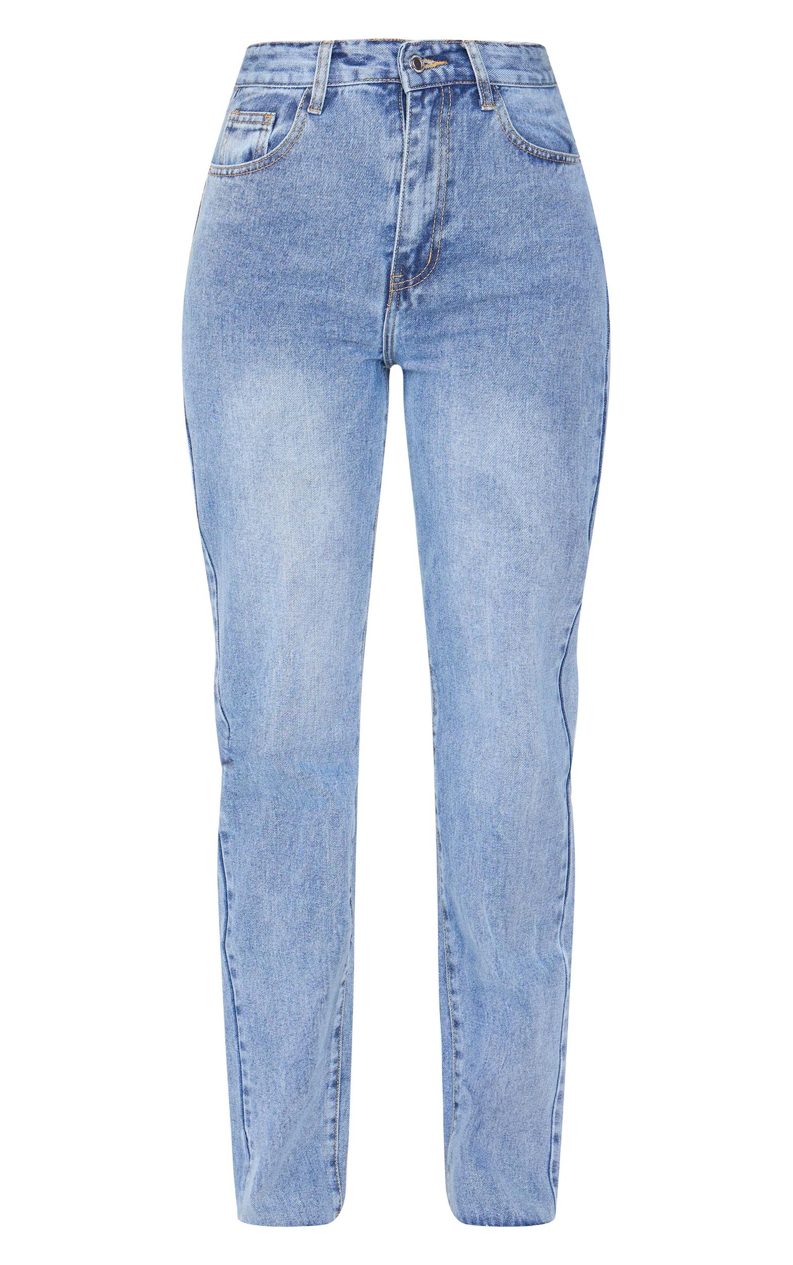 Tall Mid Blue Wash High Waist Long Leg Straight Leg Jeans Product Image